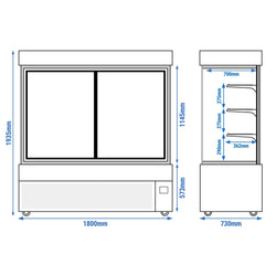 Witryna ekspozycyjna na ciasta MADRID - 1800 mm - z oświetleniem LED, 3 półki - czarna matowa