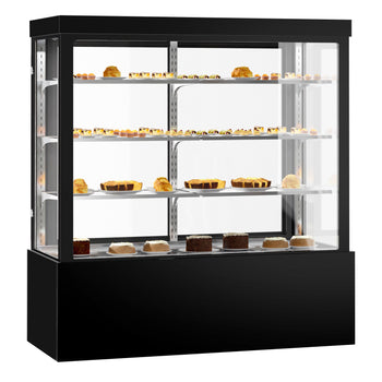 Witryna ekspozycyjna na ciasta - 1800 mm - z oświetleniem LED & 3 półkami - lustrzanym panelem przednim - czarna - Prime Gastro