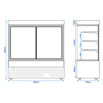 Witryna ekspozycyjna na ciasta - 1800 mm - z oświetleniem LED & 3 półkami - lustrzanym panelem przednim - czarna - Prime Gastro
