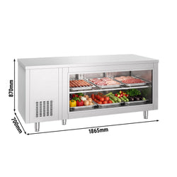 Commercial Counter Fridge - 1865x700mm - with 3 doors - glass front - capacity 474 litres