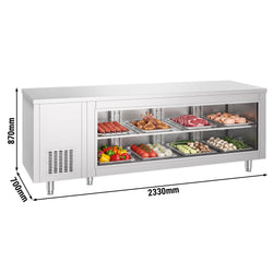 Commercial Counter Fridge - 2330x700mm - with 4 doors - glass front - capacity 632 litres