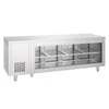 Stół chłodniczy – 2330 x 700 mm – z 4 drzwiami z tyłu – ze szklanym panelem przednim