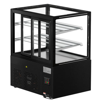 Witryna ekspozycyjna na ciasta MADRID - 1000 mm - z oświetleniem LED & 2 półkami - czarna matowa - Prime Gastro