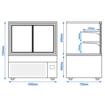 Witryna ekspozycyjna na ciasta MADRID - 1000 mm - z oświetleniem LED & 2 półkami - czarna matowa - Prime Gastro