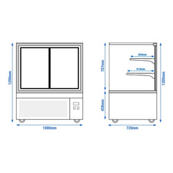 Witryny ekspozycyjne na ciasta - 1000 mm - z oświetleniem LED & 2 półkami