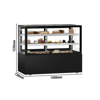 Witryna chłodnicza panoramiczna cukiernicza MADRID - 620L - 1500mm - podwójne przeszklenie - prostokątna - z 2 półkami - z oświetleniem LED - Czarny mat