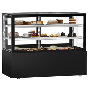 Witryna ekspozycyjna na ciasta MADRID - 1500 mm - z oświetleniem LED, kurtyną & 2 półkami - Czarna matowa - Prime Gastro