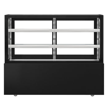 Witryna ekspozycyjna na ciasta MADRID - 1500 mm - z oświetleniem LED, kurtyną & 2 półkami - Czarna matowa - Prime Gastro