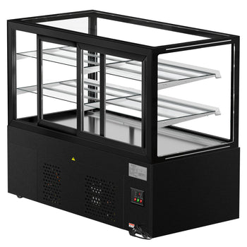 Witryna ekspozycyjna na ciasta MADRID - 1500 mm - z oświetleniem LED, kurtyną & 2 półkami - Czarna matowa - Prime Gastro