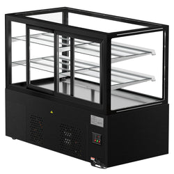 Witryna ekspozycyjna na ciasta MADRID - 1500 mm - z oświetleniem LED, kurtyną & 2 półkami - Czarna matowa