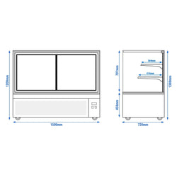 Witryny ekspozycyjne na ciasta - 1500 mm - z oświetleniem LED & 2 półkami
