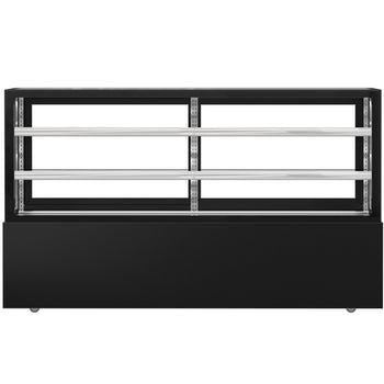 Witryna ekspozycyjna na ciasta MADRID - 2000 mm - z oświetleniem LED, kurtyną & 2 półkami - Czarna matowa - Prime Gastro