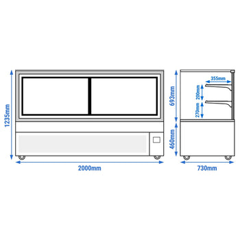 Witryna ekspozycyjna na ciasta MADRID - 2000 mm - z oświetleniem LED, kurtyną & 2 półkami - Czarna matowa - Prime Gastro