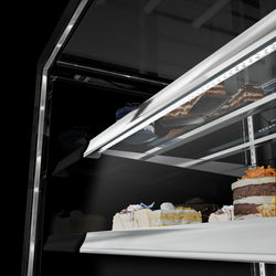 Witryna ekspozycyjna na ciasta MADRID - 2000 mm - z oświetleniem LED, kurtyną & 2 półkami - Czarna matowa