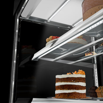 Witryna ekspozycyjna na ciasta MADRID - 1500 mm - z oświetleniem LED, 3 półki - czarna matowa - Prime Gastro