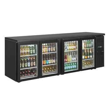 Stół barowy chłodniczy do napojów ECO - 2542x513x860mm - 518L - z 4 drzwiami uchylnymi, drzwi przeszklone - Czarna