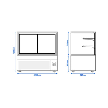 Witryny ekspozycyjne na ciasta - 1200 mm - z oświetleniem LED & 2 półkami - Prime Gastro