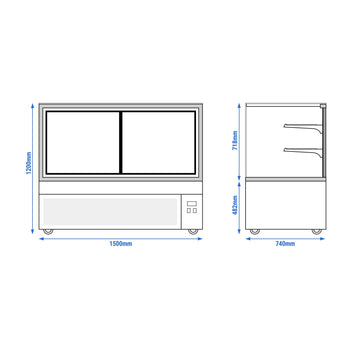 Witryny ekspozycyjne na ciasta - 1500 mm - z oświetleniem LED & 2 półkami - Prime Gastro