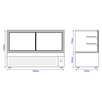 Witryny ekspozycyjne na ciasta - 1800 mm - z oświetleniem LED & 2 półkami - Prime Gastro