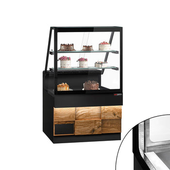 Lada chłodnicza TORONTO - 1000 mm - drewniany panel przedni - 2 półki - blat roboczy kuchenny z czarnego granitu - Prime Gastro