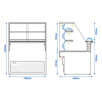Lada chłodnicza TORONTO - 1000 mm - drewniany panel przedni - 2 półki - blat roboczy kuchenny z czarnego granitu - Prime Gastro