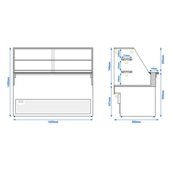 Lada chłodnicza TORONTO - 1600 mm - drewniany panel przedni - 2 półki - blat roboczy kuchenny z czarnego granitu