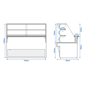 Lada chłodnicza TORONTO - 1600 mm - drewniany panel przedni - 2 półki - blat roboczy kuchenny z czarnego granitu - Prime Gastro