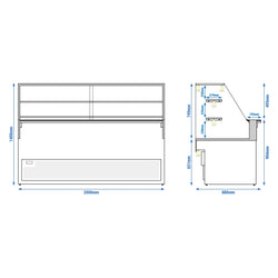 Lada chłodnicza TORONTO - 2000 mm - drewniany panel przedni - 2 półki - blat roboczy kuchenny z czarnego granitu