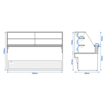 Lada chłodnicza TORONTO - 2000 mm - drewniany panel przedni - 2 półki - blat roboczy kuchenny z czarnego granitu - Prime Gastro