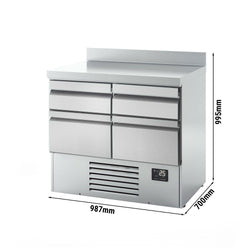 Stół chłodniczy PREMIUM PLUS - 980x700 mm - z 4 szufladami & z panelem tylnym