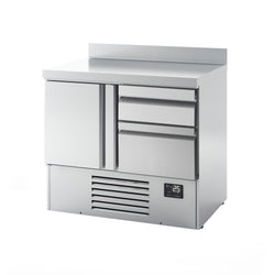 Stół chłodniczy PREMIUM PLUS - 980x700 mm - z 1 drzwiami & 2 szufladami & z panelem tylnym