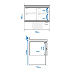 Stół chłodniczy PREMIUM PLUS - 980x700 mm - z 4 szufladami & z panelem tylnym