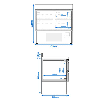 Stół chłodniczy PREMIUM PLUS - 980x700 mm - z 4 szufladami & z panelem tylnym - Prime Gastro