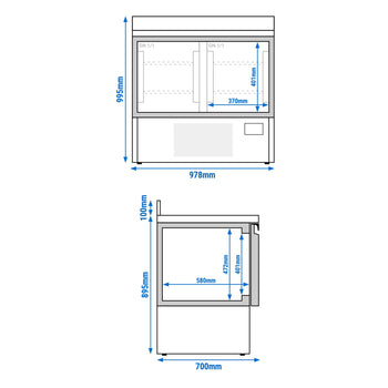 Stół chłodniczy PREMIUM PLUS - 980x700 mm - z 2 drzwiami & z panelem tylnym - Prime Gastro
