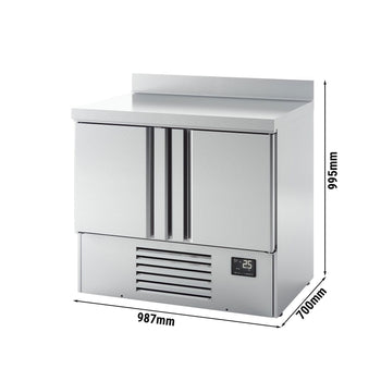 Stół chłodniczy PREMIUM PLUS - 980x700 mm - z 2 drzwiami & z panelem tylnym