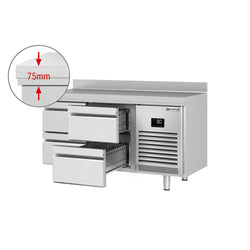 Stół chłodniczy PREMIUM PLUS - 1468x600 mm - z 4 szufladami & panelem tylnym