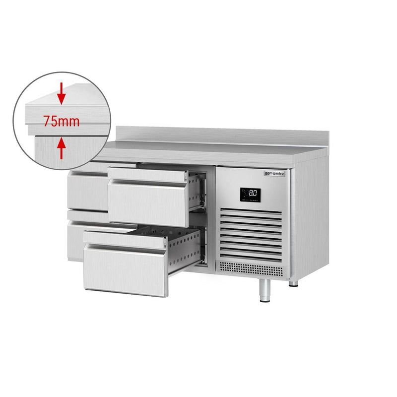 Stół chłodniczy PREMIUM PLUS - 1468x600 mm - z 4 szufladami & panelem tylnym