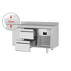 Stół chłodniczy PREMIUM PLUS - 1468x600mm - 250L - z 1 drzwiami - z 2 szufladami - z rantem