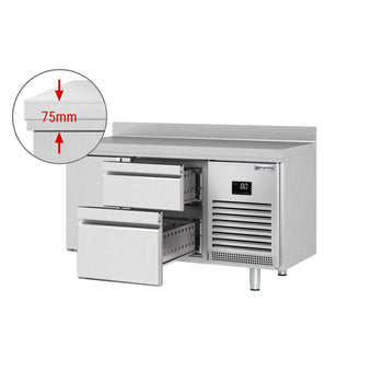 Stół chłodniczy PREMIUM PLUS - 1468x600mm - 250L - z 1 drzwiami - z 2 szufladami - z rantem - na rynek PL