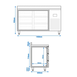 Stół chłodniczy PREMIUM PLUS - 1468x600 mm - z 6 szufladami & z panelem tylnym