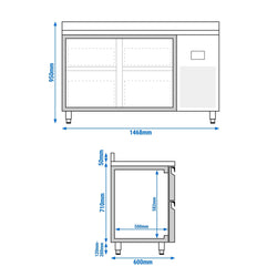 Stół chłodniczy Premium PLUS - 1468x600 mm - z 4 szufladami & panelem tylnym