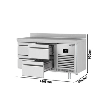 Stół chłodniczy PREMIUM PLUS - 1468x600 mm - z 4 szufladami & panelem tylnym