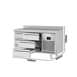 Stół chłodniczy PREMIUM PLUS - 1468x600 mm - z 6 szufladami & z panelem tylnym