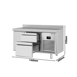 Stół chłodniczy PREMIUM PLUS - 1468x600mm - 250L - z 1 drzwiami - z 2 szufladami - z rantem - na rynek PL