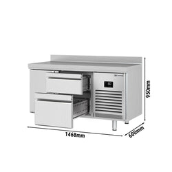 Stół chłodniczy PREMIUM PLUS - 1468x600 mm - z 1 drzwiami & 2 szufladami & panelem tylnym