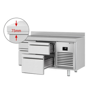 Stół chłodniczy PREMIUM PLUS - 1468x700mm - 305L - z 4 szufladami - z rantem