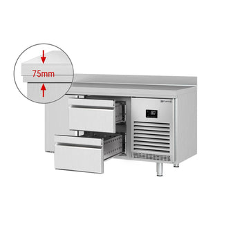 Stół chłodniczy PREMIUM PLUS - 1468x700mm - 305L - z 1 drzwiami - z 2 szufladami - z rantem