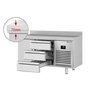 Stół chłodniczy PREMIUM PLUS - 1468x700mm - 305L - z 1 drzwiami - z 3 szufladami - z rantem