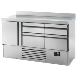 Stół chłodniczy PREMIUM PLUS - 1460x700 mm - z 1 drzwiami & 4 szufladami & z panelem tylnym