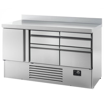 Stół chłodniczy PREMIUM PLUS - 1460x700 mm - z 1 drzwiami & 4 szufladami & z panelem tylnym